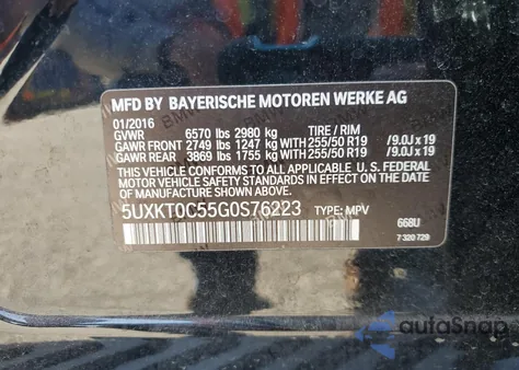 2016 BMW X5 Xdr40E z USA, uszkodzony, nr VIN 5UXKT0C55G0S76223